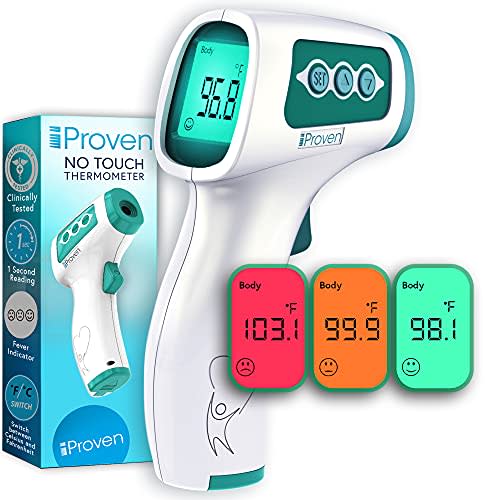 Infrared Forehead Thermometer for Adults and Infants, Touchless iProven Thermometer, 1sec Instant Accurate Readings, 3 in 1 Including Fever Alarm, Silent & Memory Mode
