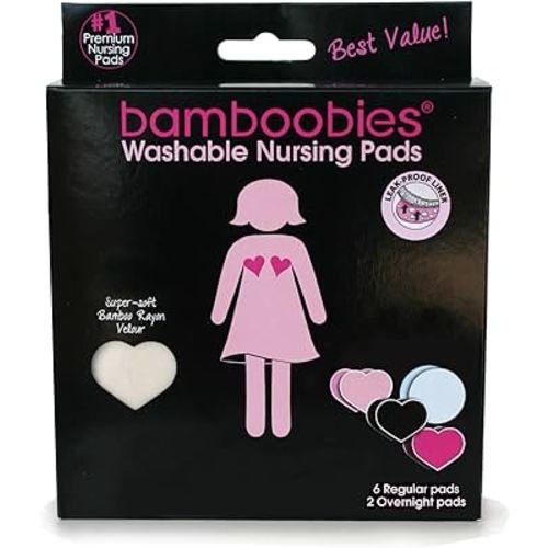 Bamboobies Women’s Nursing Pads, Reusable and Washable, Multi-Color, 3 Regular Pairs and 1 Overnight Pair, Leak-Proof Pads for Breastfeeding, 4 Pairs