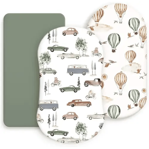 GRSSDER Stretchy Ultra Soft Fitted Bassinet Sheets 3 Pack, Universal Fit for Bassinets Baby Cradle Moses Basket Oval Rectangle Mattress Safe and Snug, Stylish Bassinet Sheet of Cars Print for Boys