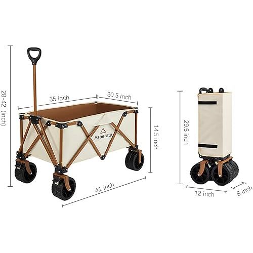 Collapsible Wagon - 330lbs Heavy Duty; Beach & Garden Cart with Big Wheels;White Wagons Carts for Grocery Sports Garden Shopping Camping