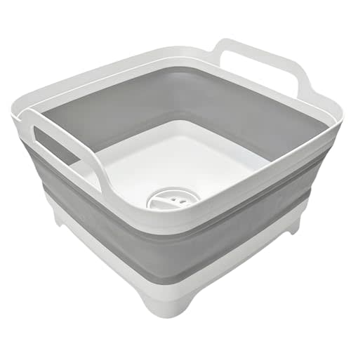 MontNorth Collapsible Wash Basin 9L, Foldable Dish Tub with Drain Plug, Portable Collapsible Dish Basin, Camping Sink for Washing Dishes, Laundry & Kitchen Use,Gray