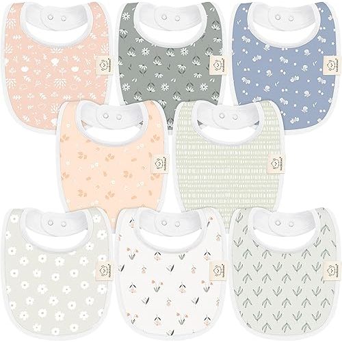 8-Pack Organic Baby Bibs for Boys, Girls - Soft Cotton Drooling and Teething Baby Bibs, Baby Girl Bibs, Baby Boy Bibs, Baby Drool Bibs for Baby Girl, Boy, Newborn Infant Bibs(Fleur)