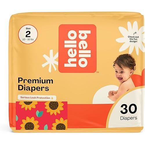 Hello Bello Diapers, Size 2 (10-16 lbs) Flower Child, 30 Count of Premium Disposable Baby Diapers, Hypoallergenic with Soft, Cloth-Like Feel