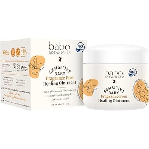Babo Botanicals Sensitive Baby Fragrance-Free All Natural Healing Ointment - 99% Organic & 1% Colloidal Oat - Steroid-Free - NSF Certified - for Eczema, Irritated/Itchy Skin - Face, Body, Diaper Area
