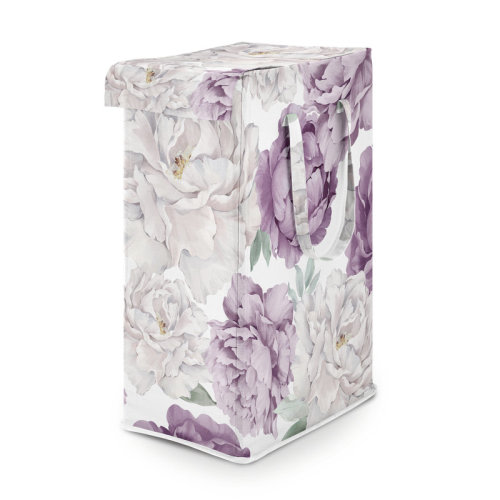 Sweet Jojo Designs Peony Floral Garden Lavender Purple and Ivory Canvas Foldable Laundry Hamper with Handles | Wayfair