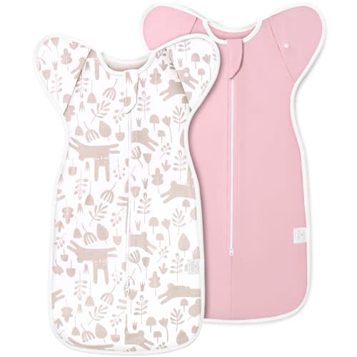 ANYEDDE 2-Pack Baby Transitional Swaddle Sleep Sack - Arms Up Swaddle 3-6 Months for Baby Girl, Newborn Sleep Sack with Cuff Removable & 2-Way Zipper Design, Pink Bunny