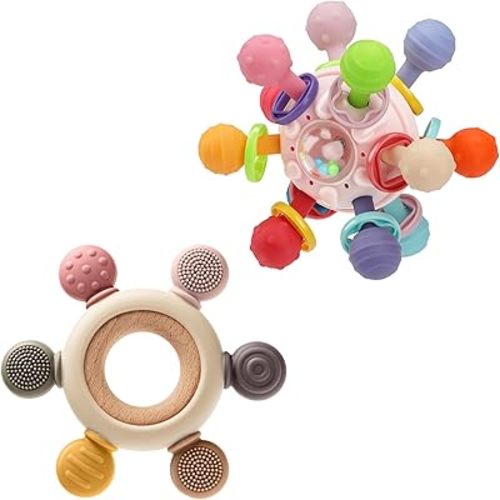 TOHIBEE Baby Montessori Sensory Teething Toy + Baby Teething Ring for 0-6 6-12 Months