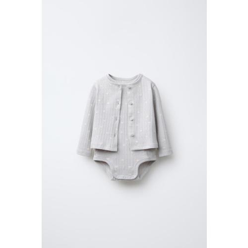 PACK OF PRINTED POINTELLE BODYSUIT AND JACKET - Light gray | ZARA United States
