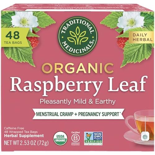 Traditional Medicinals Organic Raspberry Leaf Herbal Tea, Eases Menstrual Cramps & Supports Healthy Pregnancy - 48 Tea Bags