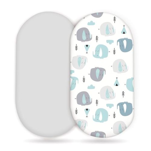 Stretchy Ultra Soft Fitted Bassinet Sheets 2 Pack, Universal Fitted Sheets for Rectangle, Oval, or Hourglass Bassinet Mattresses or Changing Pads, Cute Elephant Baby Sheets for Boy and Girl
