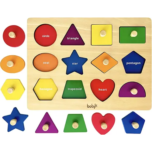 Dailyfunn Montessori Toy Shape Peg Puzzles Baby Puzzle 12-18-24 Months with Knob for Infant-Toddlers 1-3