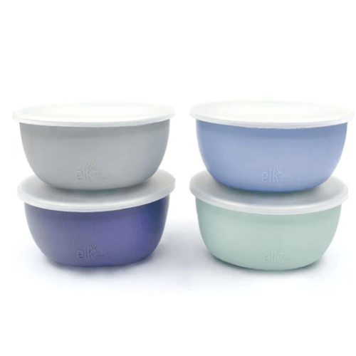 Stainless Steel Bowl with Silicone Sleeve + Lids
