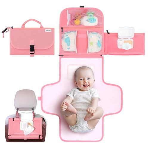 Kopi Baby Portable Diaper Changing Pad - Baby Changing Pad & Diaper Changer Travel Bag, Baby Changing Mat, Portable Changing Pad for Baby - Baby Changing Station, Infant Gift - Pink - Premium