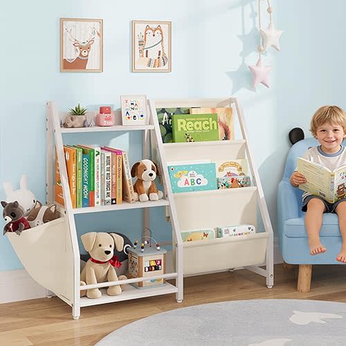 Kids Bookshelf and Toy Organizer, 3 Tier Montessori Bookcase for Bedroom, Playroom, Nursery, Classroom, Toy Storage Rack with Anti-Tip Kit (White)