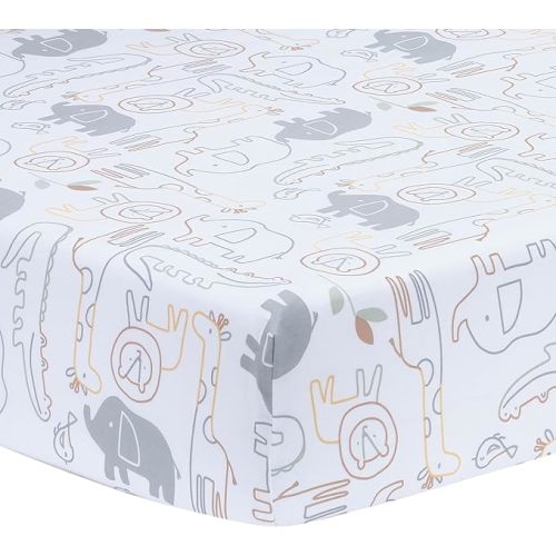 Lambs & Ivy Woodland Forest White/Gray Animal 100% Cotton Baby Fitted Crib Sheet