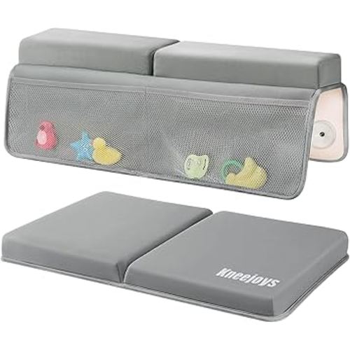 Kneejoys Bath Kneeler and Elbow Rest Pad Bath Kneeler Baby Bath Mat Kneeling Pad Bath Toy Organizer for Tub Kneeling Pad for Bathing Baby Memory Foam