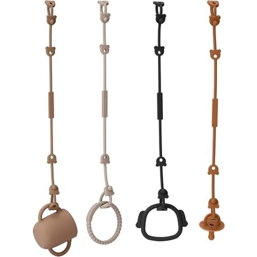 4 Pack Toy Safety Straps, Stretchable Silicone Pacifier Chains, Adjustable Baby Bottle Toy Teethers Harness Strollers Straps for High Chair, Hanging Baskets, Cribs, Car Seat, Shopping Trolley