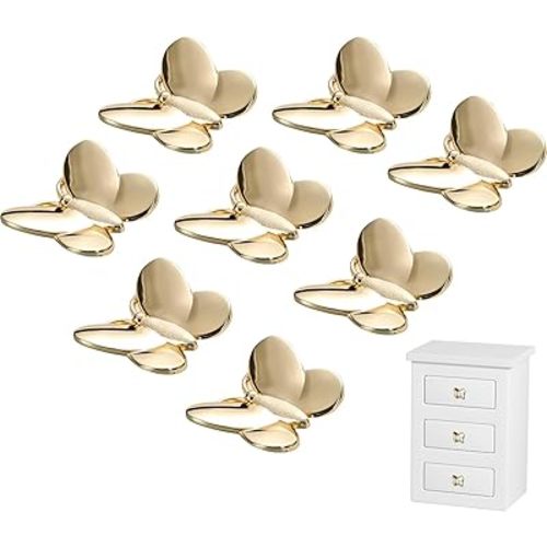 8 Pcs Gold Butterfly Knobs, Gold Cabinet Knobs Dresser Knobs Drawer Pull Handles for Cupboard Single Hole Knobs