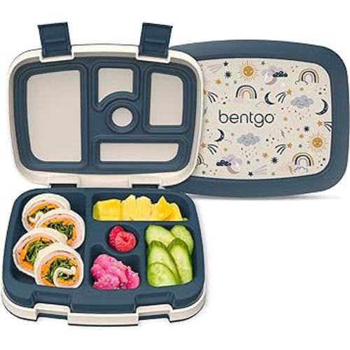 Bentgo Kids Prints Leak-Proof, 5-Compartment Bento-Style Kids Lunch Box - Ideal Portion Sizes for Ages 3-7, Durable, Drop-Proof, Dishwasher Safe, & Made with BPA-Free Materials (Friendly Skies)