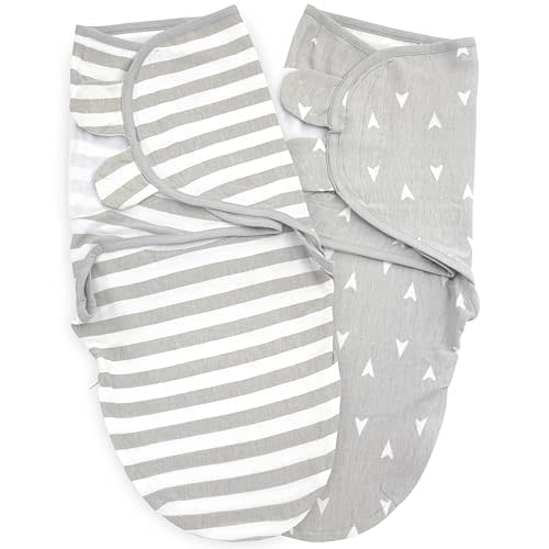 Bublo Baby Swaddle Sleep Sack with Zipper - Swaddles for Newborns - 2 Pack Cotton Baby Swaddles for 0-3 Months - Infant Sleeping Swaddle Sack – Adjustable Swaddle Blanket Wrap (Grey Arrow)