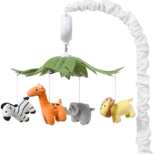 The Peanutshell Crib Mobile for Boys or Girls - White Musical Baby Crib Mobile with 12 Lullabies, Jungle Animal, Baby Safari Animals Nursery Decor