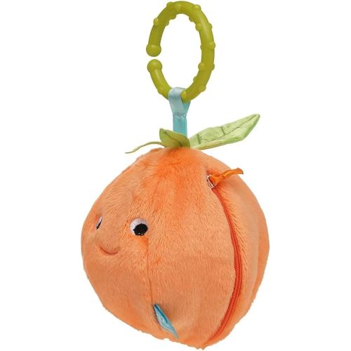 Manhattan Toy Mini-Apple Farm Orange Baby Travel Toy with Rattle, Squeaker, Crinkle Fabric & Teether Clip-on Attachment