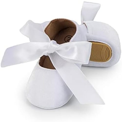 KIDSUN Infant Baby Girls Mary Jane Shoes Non-Slip Rubber Sole Ballet Slippers Princess Dress Wedding Shoes Newborn Crib Shoes First Walkers Shoes