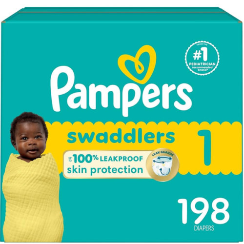 Pampers Baby Diapers - Swaddlers - Size 1, 198 Count, Ultra Absorbent Disposable Infant Diaper