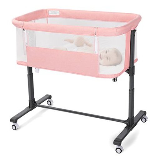 AILEEKISS Baby Bassinet Bedside Sleeper, Height Adjustable Newborn Baby Bassinet with Wheels, Pink