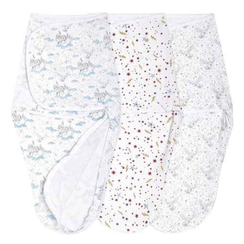 aden + anais, Cotton Knit Baby Wrap, Newborn Wearable Swaddle Blanket, 3 Pack, Multicolor Harry Potter, 0-3 Months - Small/Medium - Cotton Knit (1.0 TOG) - With Zipper