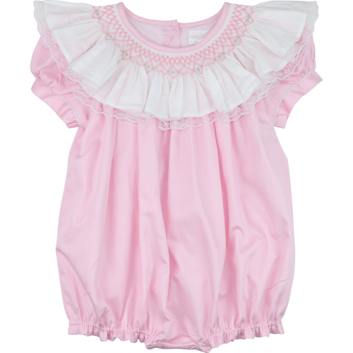 Pink Smocked Ruffle Neck Bubble – Cecil & Lou