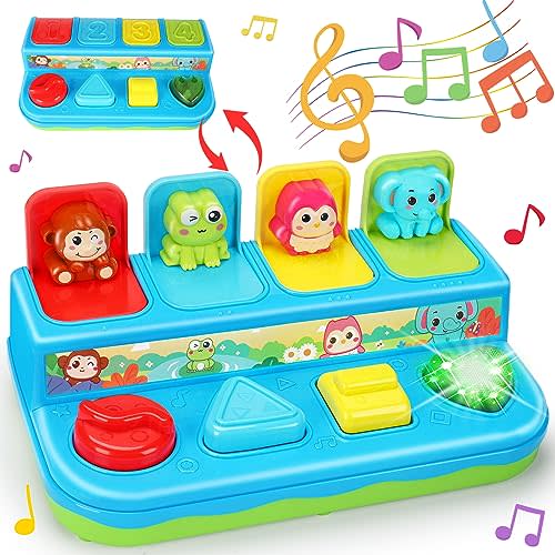 Montessori Pop Up Animal Educational Toys for 1 Year Old Cause and Effect Baby Infant Toys 6-12-18 Months Learning Musical Interactive Sensory Toy for Boy Girl Toddler Age 0-2 1-3 Easter Birthday Gift