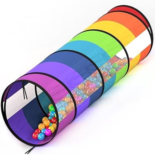 Playz Kids Play Tunnel for Toddlers 1-3 and Up, Large 21" Opening Colorful Rainbow Pop Up Baby Tunnel for Kids to Crawl Through, Indoor & Outdoor Kids Tunnel for Babies, Cat, Dog, Pets Crawling Tunnel