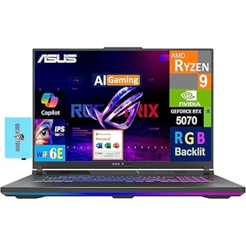 ASUS ROG Strix G18 Laptop 18" 240Hz WQXGA Display (AMD Ryzen 9 8940HX, GeForce RTX 5070 8GB, 64GB DDR5, 1TB PCIe SSD, RGB KB, Win 11 Pro) w/MS 365 Personal, DKZ USB Port Expander