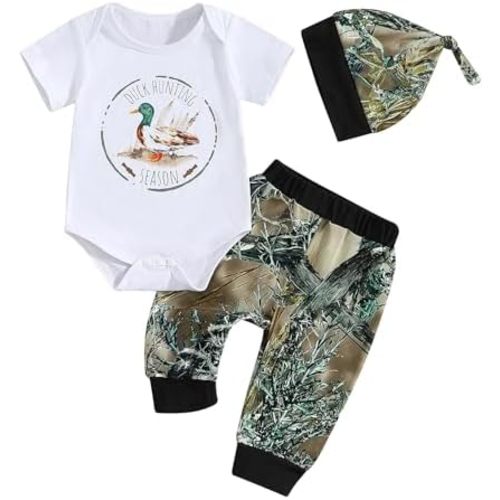 Hunting Baby Clothes Newborn Infant Boys Duck Deer Hunting Bodysuit and Jungle Camo Pants Outfit Set