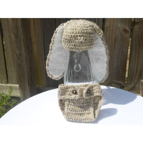 Crochet Bunny Hat With Diaper Cover,8 Colors to Choose,with Big and Fluffy Ears - Etsy