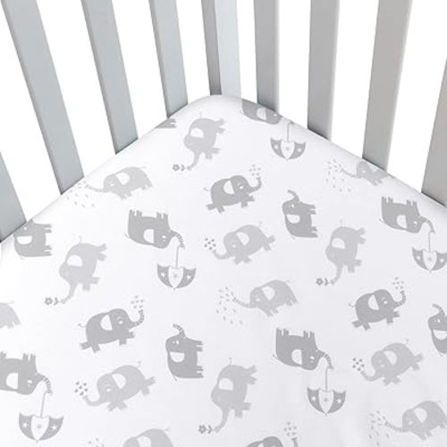 Fitted Crib Sheet for Baby Boys or Girls, Silky Soft Microfiber 52'' x 28'' Crib Sheet Fits Standard Size Crib Mattress and Toddler Bed Mattress, Gray Elephant