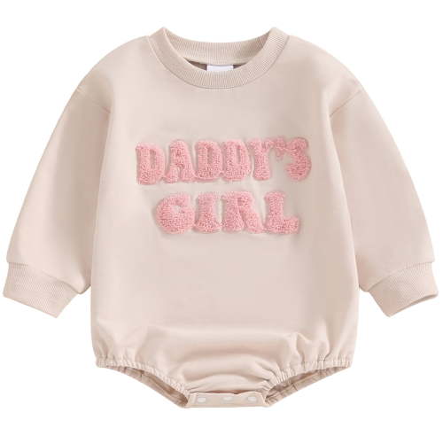Newborn Infant Baby Girls Valentine's Day Bodysuit Long Sleeve Daddy Embroidery Casual Sweatshirt Romper 0-3 Months
