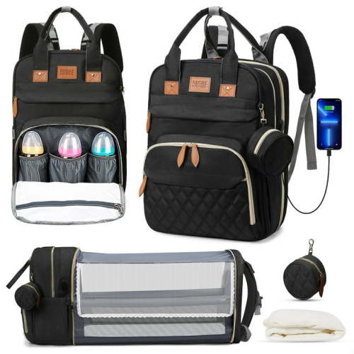 Diaper Bag Backpack, Portable Baby Bag with Changing Station, Large Capacity Baby Diaper Bags w/ Stroller Straps & Insulated Pockets, Multipurpose Waterproof Travel Backpack with USB Charging Port