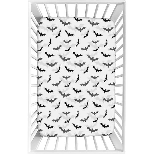 Decorative Crib Sheet,Goth Fitted Microfiber Baby & Toddler Universal Crib Sheets,28"x 52"x 8",Halloween Silhouette of Flying Bats And Shadows Print Crib Sheet Set, for Standard Crib Mattresses