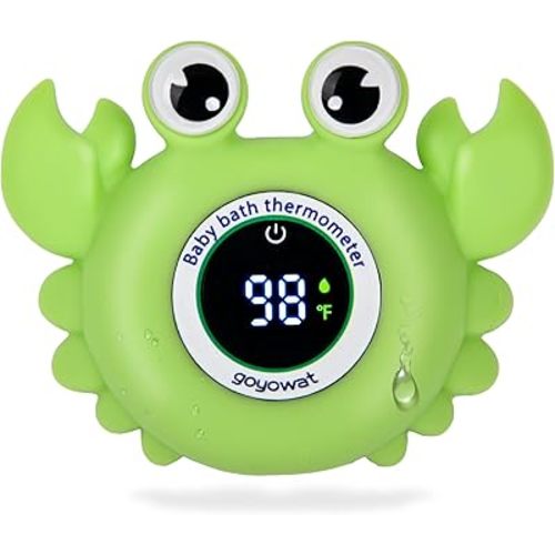 Baby Bath Thermometer with LED Display, Floating Crab Toy – 2-in-1 Water Safety Sensor for Infants, Color-Coded Alerts (Hot/Cold), Bath Tub Temperature Monitor, Cute Floating Bath Toy, Nursery