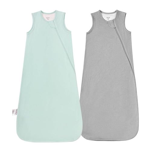 Supersoft Rayon Made from Bamboo Sleep Sack 6-12 Months 0.5 Tog Lightweight Toddler Sleep Sack Baby Wearable Blanket with 2-Way Zipper Summer Unisex Sleeping Bag for Babies (2 Pack) Green & Gray