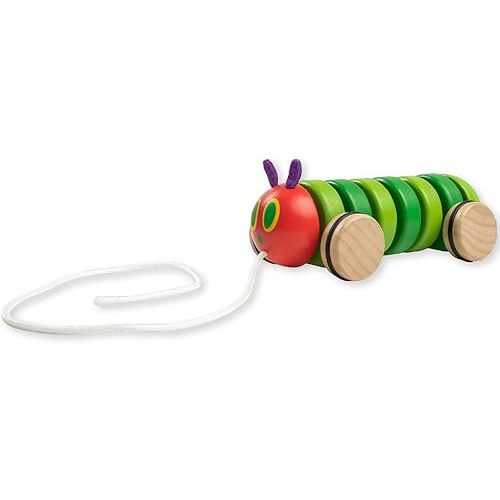 KIDS PREFERRED World of Eric Carle The Very Hungry Caterpillar Wooden Pull Toy Classic Pull Toy Shaped Like The Very Hungry Caterpillar for Toddlers and Kids