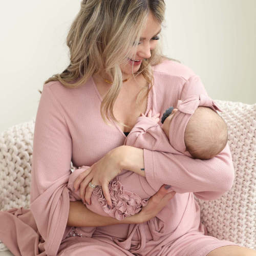 Vintage Rose Waffle Bamboo Knit Maternity Robe