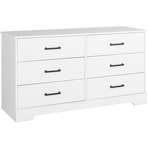 Prepac Rustic Ridge Farmhouse 6-Drawer Double Dresser, White Dresser for Bedroom, Chest of Drawers with 6 Storage Drawers, 53.25” wide x 18.25” deep x 28.5” tall, White