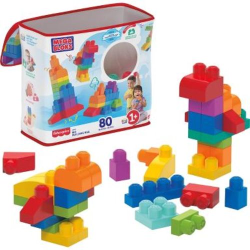 MEGA BLOKS First Builders Big Building Bag Toy Blocks with Blue Storage Bag for Toddler - 80pc
