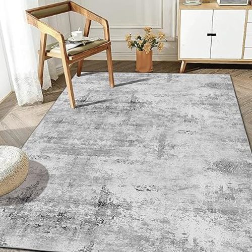 4X6 Area Rugs Washable Modern Soft Non Slip Distressed Under Dining Table Living Room Area Rug Grey