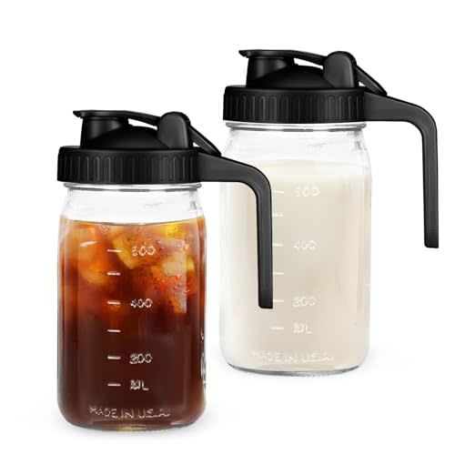 AoeJarry 32oz Mason Jar with Lid - 2Pack No Leak Airtight Mason Jar with Pour Spout Lid Perfect for Fridge, Wide Mouth Easy to Clean, Ideal for Coffee, Breastmilk, Iced & Sun Tea, Juices