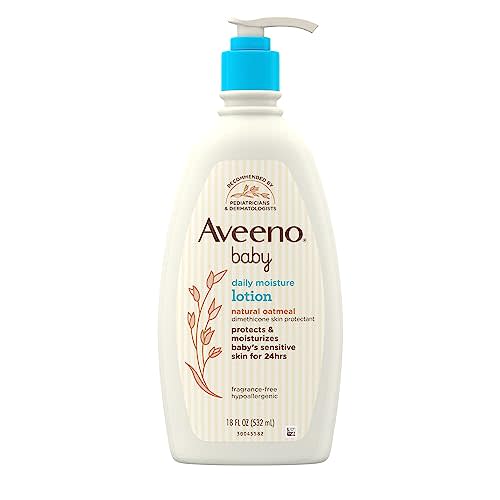 Aveeno Baby Daily Moisture Moisturizing Lotion for Delicate Skin with Natural Colloidal Oatmeal & Dimethicone, Hypoallergenic, Fragrance-, Phthalate- & Paraben-Free, 18 fl. oz (Package may vary)