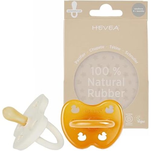 HEVEA Natural Rubber Pacifier Symmetrical Newborn 0+ Months Two-Pack - Natural & Milky White